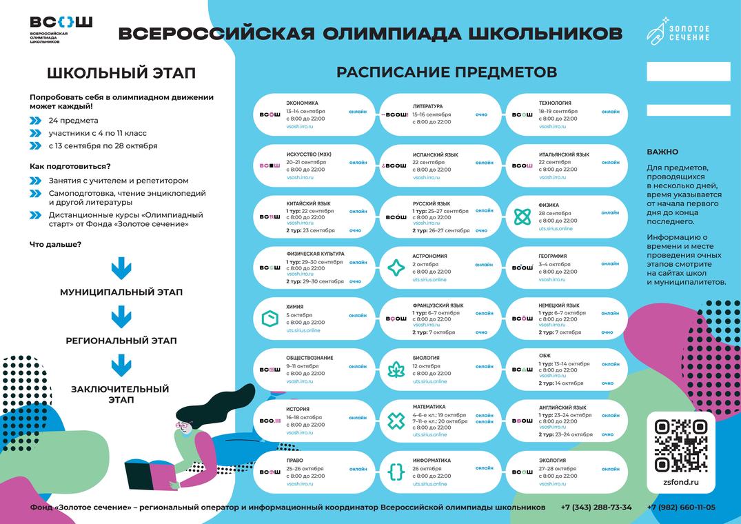 График проведения школьного этапа всероссийской олимпиады школьников 23/24